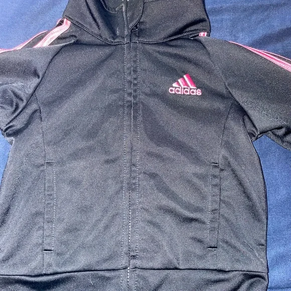 Adidas kids Black Tracksuit with Pink Stripes - Picture 6 of 10